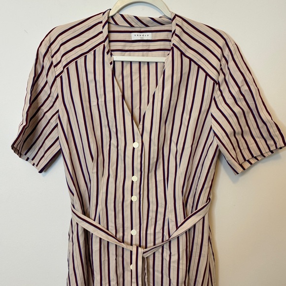 Sandro Clarence Striped Midi Dress Size Small / Medium Button Down Short Sleeve - Picture 4 of 10